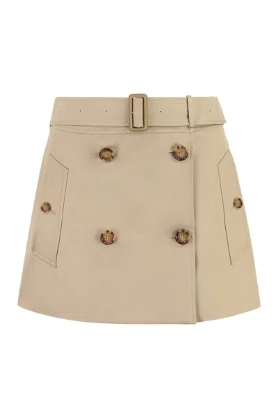 Burberry Coordinated Waist Belt Cotton Mini-skirt For Women In Beige