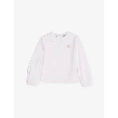 Burberry Kids' White Cora Long-sleeve Frill Cotton Shirt 3-12 In Pink
