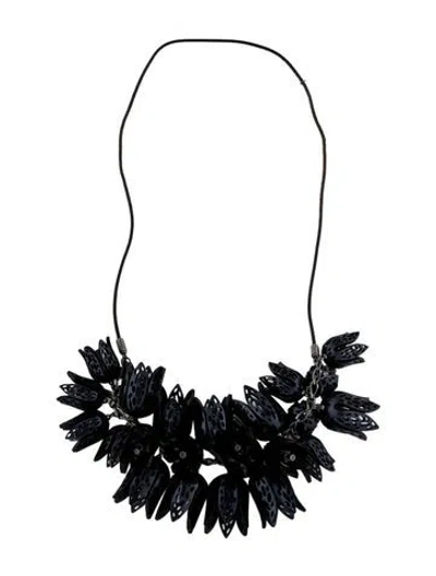Pre-owned Burberry Cord & Resin Flower Collar Necklace, 32" In Blue