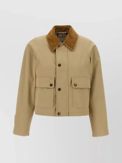 Burberry Beige Cropped Jacket With Corduroy Collar In Cotton Woman