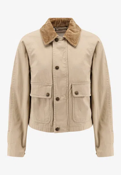 BURBERRY CORDUROY-COLLAR CROPPED JACKET