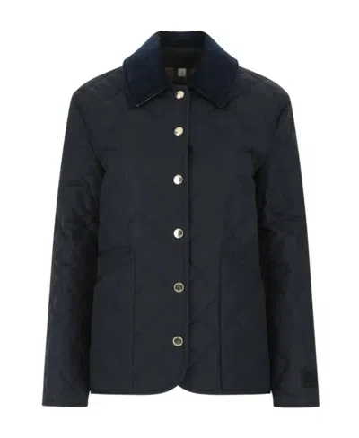 Burberry Corduroy-collar Diamond-quilted Jacket In Blue