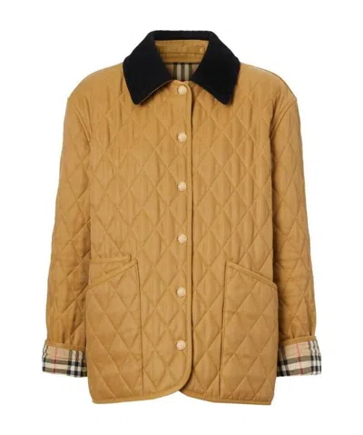 Burberry Corduroy Collar Diamond Quilted Jacket In Brown