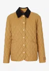 Burberry Corduroy-collar Diamond-quilted Jacket In Gold