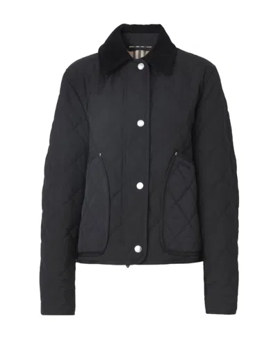 Burberry Corduroy-collar Quilted Cropped Jacket In Black