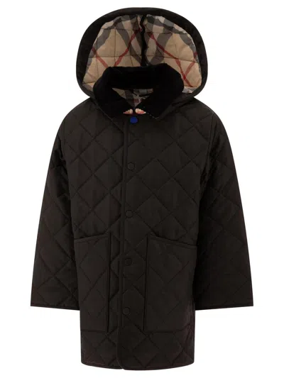 Burberry Kids' Corduroy-collar Quilted Hooded Jacket In Black