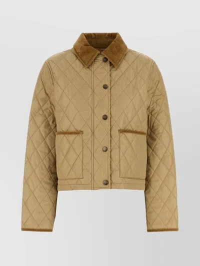 BURBERRY CORDUROY COLLAR QUILTED JACKET WITH FRONT POCKETS