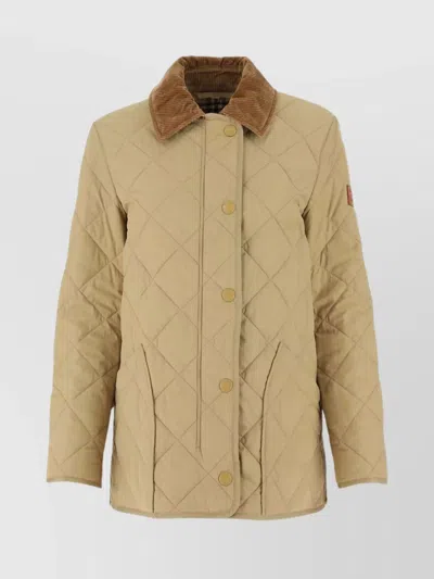 Burberry Corduroy Collar Quilted Jacket With Side Pockets In Neutral