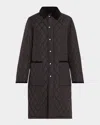 Burberry Corduroy-collar Quilted Long Jacket In Black