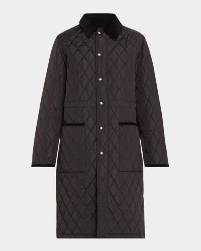 Burberry Corduroy-collar Quilted Long Jacket In Black