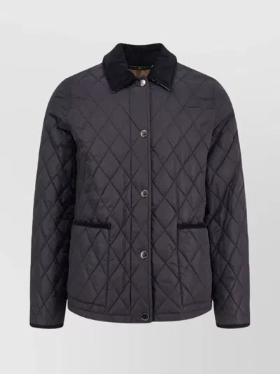 Burberry Corduroy Collar Quilted Nylon Jacket In Black