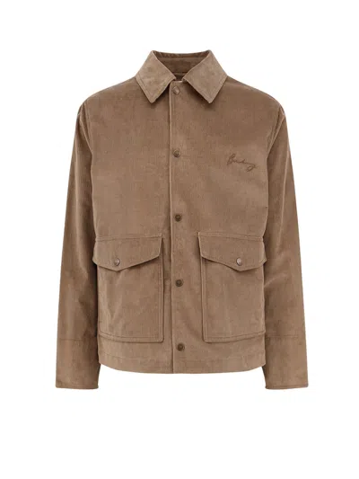 Burberry Corduroy Jacket With Logo Embroidery In Brown