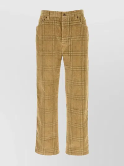 BURBERRY CORDUROY PANT WITH EMBROIDERED PLAID PATTERN