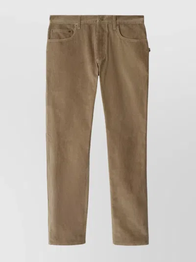 Burberry Corduroy Slim Fit Trousers With Check Tab In Brown