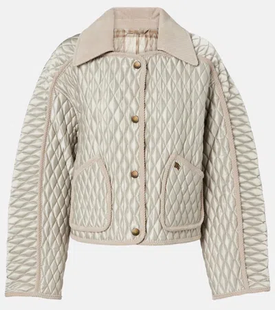 Burberry Wisp Floriston Quilted Jacket With Corduroy Collar In Neutral