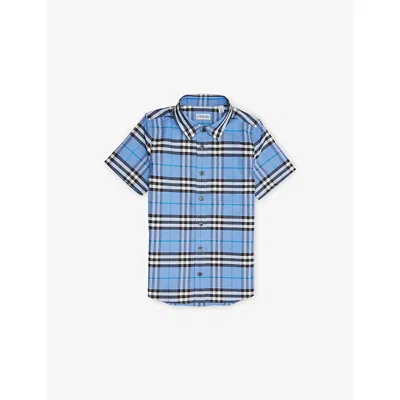 Burberry Kids' Cornflower Blu Ip Ck Owen Checked Cotton Shirt 4-10 In Blue