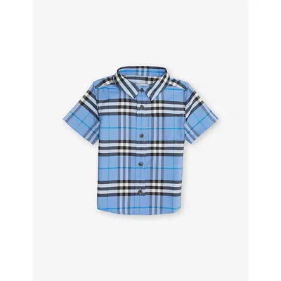 Burberry Kids' Cornflower Blu Ip Ck Owen Checked Shirt 12 Months-3 Year In Blue