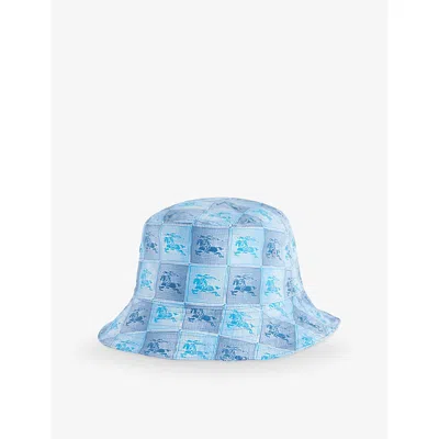 Burberry Cornflower Blu Ip Pt Kids Logo-embroidered Checked Cotton Bucket Hat In Blue