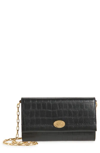 Burberry Cotswolds Croc Embossed Leather Wallet On A Chain In Black
