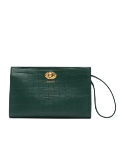Burberry Cotswolds Crocodile-effect Leather Clutch Bag In Green
