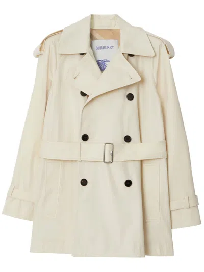 Burberry Cotton Belted Jacket In White