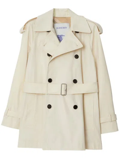 Burberry Short Gabardine Trench Coat In Bianco