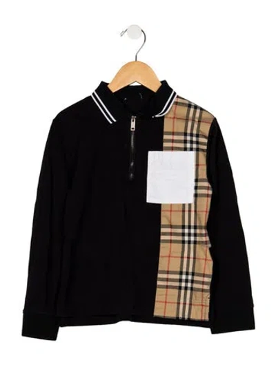 Pre-owned Burberry Babies' Cotton Black And Neutral Patterned Casual Long Sleeve Jacket With Zip And Polo Collar