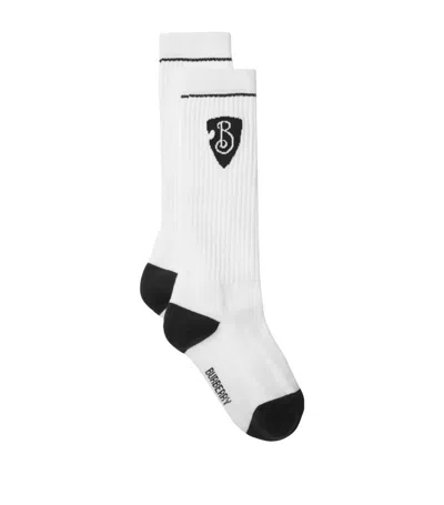 Burberry Cotton-blend B Shield Socks In White