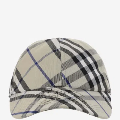 Burberry Cotton-blend Baseball Cap With Check Pattern In Grey
