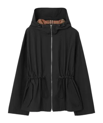 Burberry Cotton Blend Hooded Jacket In Black