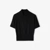 Burberry Ekd Detailed Short Sleeved Ribbed Polo Top In Black