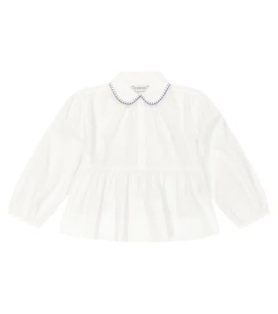 Burberry Kids Lauren Cotton Poplin Peplum Blouse In Neutral