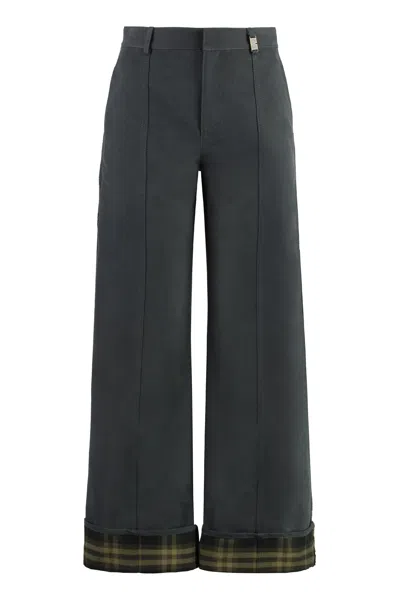 Burberry Cotton Blend Roll-up Trousers For Women In Grey