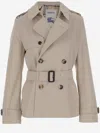 Burberry Cotton Blend Short Trench Coat In Beige