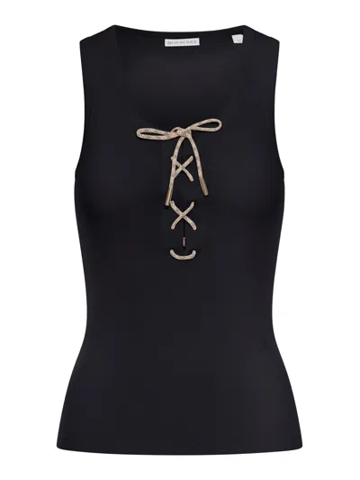 Burberry Cotton Blend Tank Top With Checked Finishes In Black