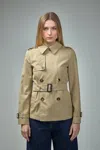 Burberry Beige Short Trench Coat With Waist Belt In Cotton And Tech Fabric Blend Woman In Beige