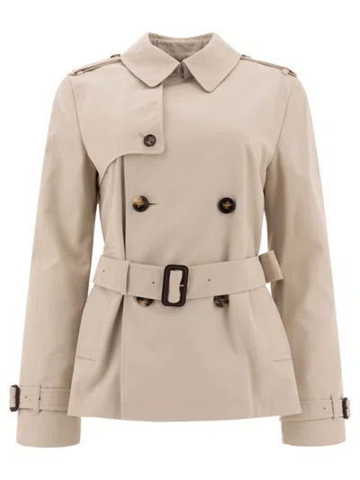 Burberry Cotton Blend Trench Jacket In Neutral