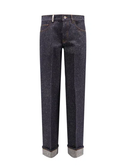Burberry Cotton Blend Trouser With Metal Belt Loop In Blue
