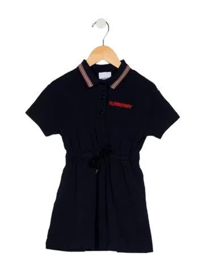 Pre-owned Burberry Babies' Cotton Blue Short Sleeve Dress With Red Brand Logo
