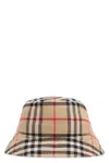 Burberry Checkered Pattern Bucket Hat With Logo Embroidery In Beige