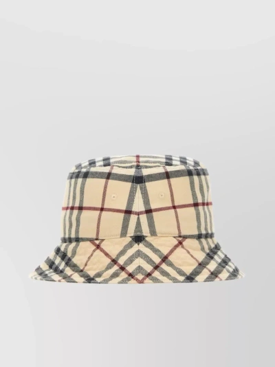 Burberry Cotton Bucket Hat With Embroidered Check Pattern In Neutral