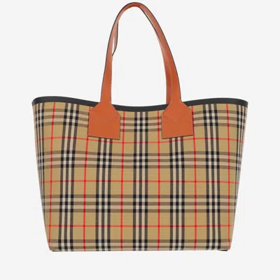 Burberry Cotton Canvas London Tote Bag In Brown