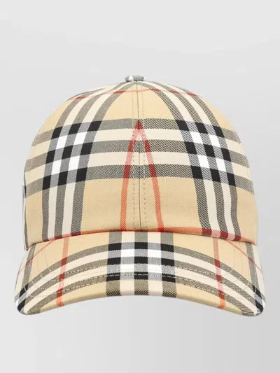 Burberry Cotton Cap Curved Brim Check Pattern In Multi