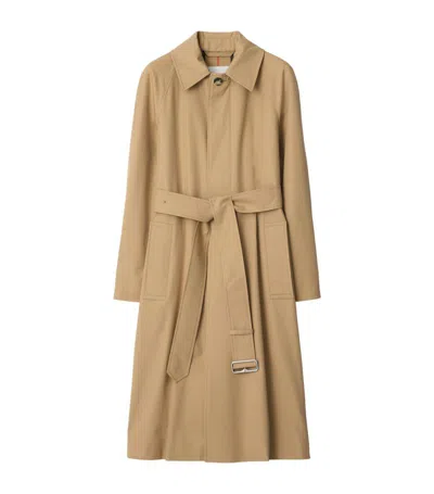 Burberry Long Gabardine Car Coat In Flax