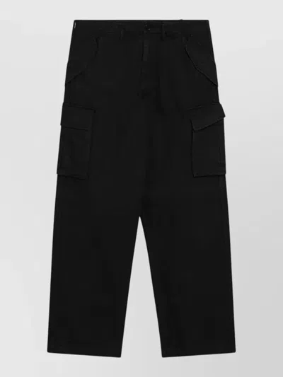 Burberry Cotton Cargo Trousers Straight Leg Belt Loops In Black