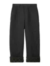 Burberry Black Pants With Logo Embroidery On The Side And Turn-up Checked Hem In Cotton Man In Black