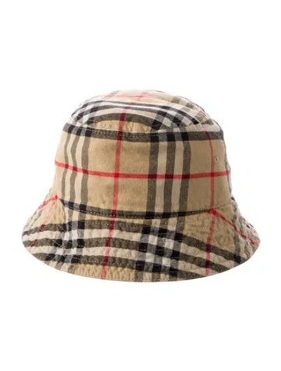 Pre-owned Burberry Cotton Check Bucket Hat In Neutral