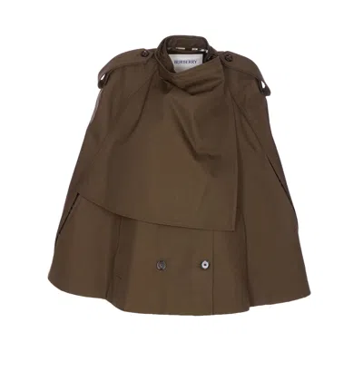 Burberry Cotton Cape With Traditional Check Lining In Brown