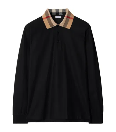 BURBERRY COTTON CHECK-COLLAR LONG-SLEEVE POLO SHIRT