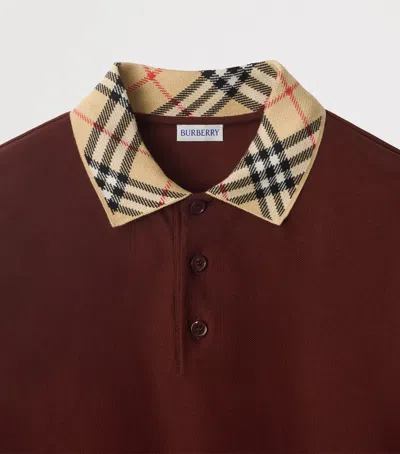 Burberry Cotton Check-collar Polo Shirt In Burgundy
